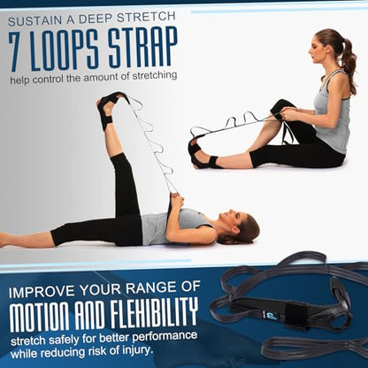 Foot and Calf Stretcher for Plantar Fasciitis, Achilles Tendonitis, Heel Spurs, Drop Foot. Yoga Stretching Strap for Leg, Thigh and Hamstring (Black) - color: Black