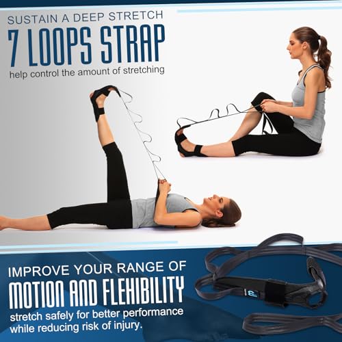 Foot and Calf Stretcher for Plantar Fasciitis, Achilles Tendonitis, Heel Spurs, Drop Foot. Yoga Stretching Strap for Leg, Thigh and Hamstring (Black) - color: Black