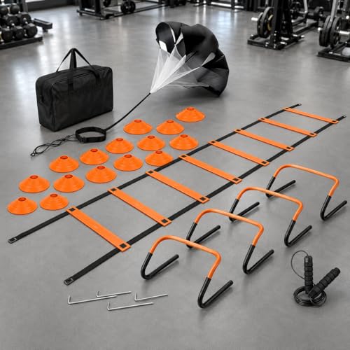 predolo Multicolor Agility Ladder Set, Speed Agility Kit for Football Training, 12 Piece Speed Training Equipment for Kids, Full Training Set - style: Training Set 01 - tangerine &
