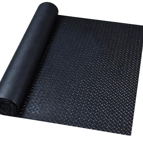 Anti-Slip Rubber Diamond Floor Mat - Durable, Non-Skid, Waterproof Floor Protection for Home, Gym, Garage, and Vehicles - 2.5 mm x 4 ft x 6 ft Rolls - Black (4x15 FT) - size: 180"L x 47.2"W x 0.1"Th