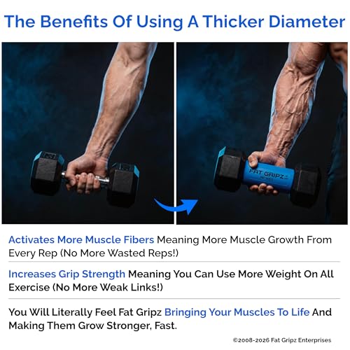 Fat Gripz - Thick Grips - Increased Muscle Fiber Activation - Bigger Arms (4x Men's Health Award Winner)