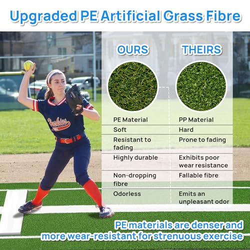 Softball Pitching Mat - 10' X 3' Indoor/Outdoor Training Aid with Pitching Mound - Ideal for Skill Development & Practice - High Traction, Premium EVA Pitching Mound-Green/Red - color: ‎Green