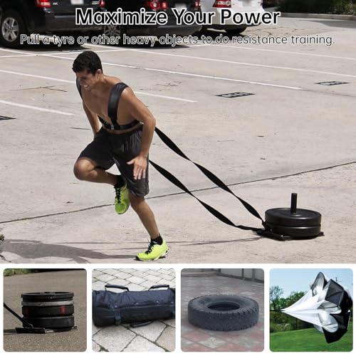 4 Pcs Sled Harness For Resistance Training, Exercise Rope Kit For Football, Tire Pulling Fitness Equipment With Adjustable Padded Straps