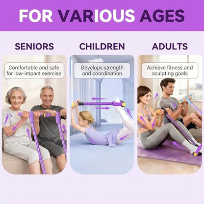 Pedal Resistance Bands with Handles, 6-Tube Sit Up Pull Rope Resistance Trainer, Natural Latex Foot Pedal Exercise Bands for Full Body Workout, Home Fitness Training, Waist, Arms & Legs (Purple)
