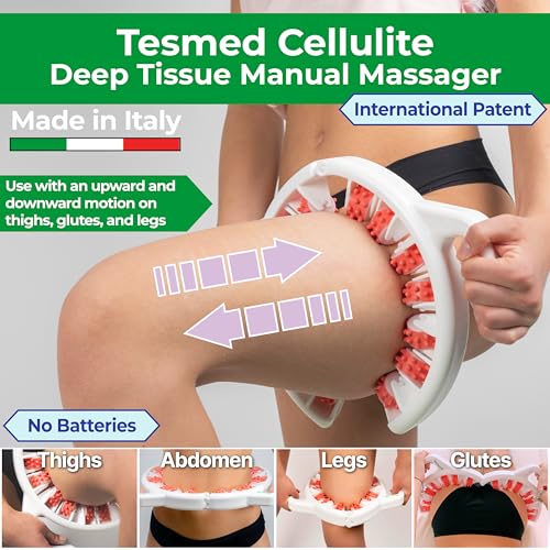 TESMED Cellulite Manual Massager : Made in Italy, Patented with Converging & Diverging Roller Technology. Anti Cellulite Roller for Thighs and Buttock