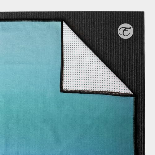 Eunzel Hot Yoga Towel, Non Slip Yoga Mat Towel Sweat Absorbent Printed Yoga Towel with Grip Dots for Hot Yoga, Pilates and Workout 72"x 24", Teal Flow