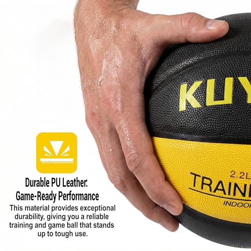 KUYOTQ 3LBS/3.3LBS/2.2LBS Weighted Heavy Training Basketball 29.5/28.5" in and Outdoor Improving Handling Dribbling Passing Rebounding Skill Composite Size 7/6 Weighted Training Basketball Equipment - color: Black,yellow Weighted Basketball 2.2LBS/1.0KG,