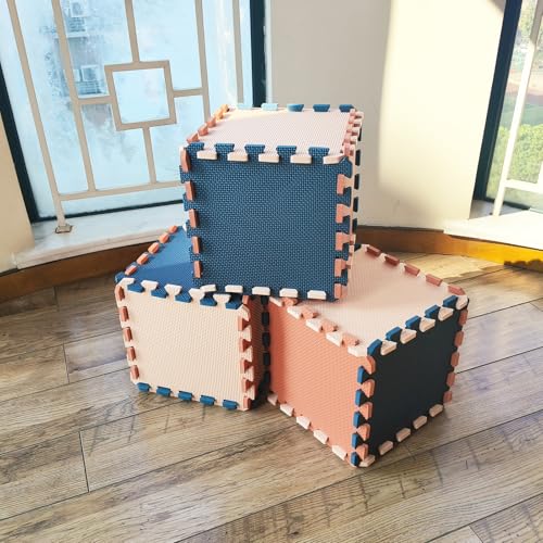 TCBunny Kids Soft EVA Foam Jigsaw Puzzle Play Mat, 36 Interlocking Tiles and Edges Baby Play Mat, for Kids Gym, Nursery, Playroom, Pet Mat, Total Floor Coverage 32 Sq Ft, Blue/Pink/Cream
