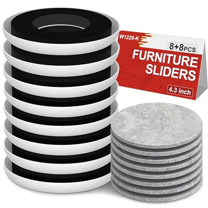 Furniture Sliders for Hardwood Floors - Multi-Surface Furniture Movers Sliders with 8PCS 4.3" Carpet Sliders + 8PCS Self-Adhesive Felt Pads - Protect Floor and Easily Move Furniture - size: 4.3in 8+8Pack