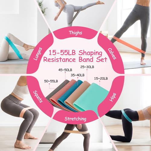 Thigh Trainer, Pelvic Floor Exercise Devices, 360° Adjustable Pelvic Floor Trainer Women, Thigh and Pelvic Trainer with 15-55LB Resistant Band Set and Body Measuring Tape (Pink)