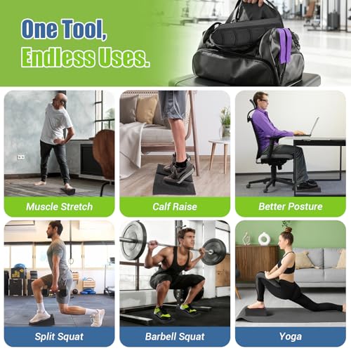 ODCPN Squat Wedge Block, 5 Adjustable Angles Slant Board for Calf Stretching with Stretching Strap & Poster, 520 LBS Heel Elevated Squat Wedge Capacity for Yoga, Ankle Physical Therapy & Mobility - color: Black