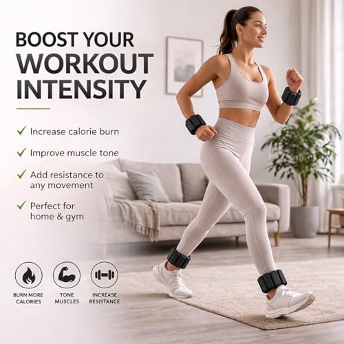 Elegance Adjustable Wrist & Ankle Weights for Women – Wearable Fitness Bracelets for Pilates, Yoga, Walking & Home Workout – Soft Silicone Weighted Bangles (Black)