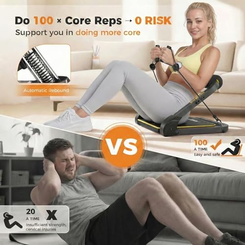 Foldable Ab Machine - Adjustable Sit Up Bench for Home Gym, 300lb Capacity, Portable Core Workout Equipment