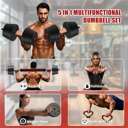 Adjustable Dumbbells,4 in 1 Dumbbells Set Used as Barbell, Kettlebells, Push up Stand, Weight Plate, Fitness Exercises for Home Gym - color: Black+75LBS
