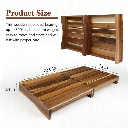 3.4” Wooden Step Stool, One Step Stool for Adults, Anti-Slip Wooden Platform, No Complex Installation Required Waterproof Footstool for Adults/Kids, Doorway, Kitchen, Bathroom, Garden - style: Acacia Wood