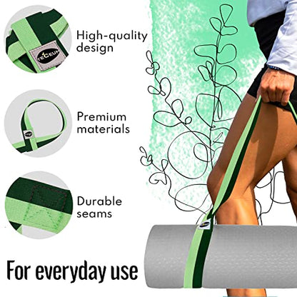TECEUM Yoga Mat Strap – Extra Soft & Thick Cotton Carrier for All Mats - color: Green Avocado, size: 64 IN