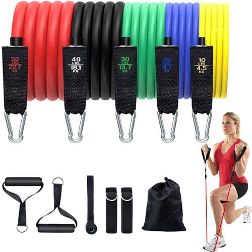 Resistance Bands, Simmgud Exercise Bands Set with Handles, Work Out Bands with Door Anchor, Ankle Straps for Strength Training, Physical Therapy, Home Gym for Men and Women, Yoga, Pilates 150 LBS