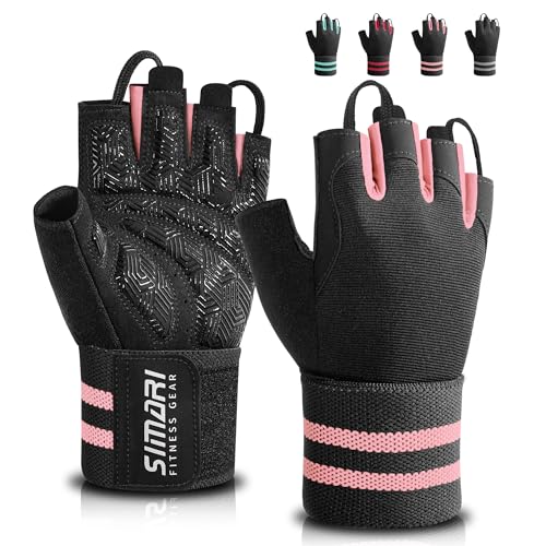 SIMARI Workout Gym Gloves for Men Women, Weight Lifting Gloves with Wrist Wrap Support, SBR Pad Grip for Full Palm Protection, for Exercise, Fitness, Dumbbells, Barbell, Climbing, Fingerless - color: Pink, size: X-Small