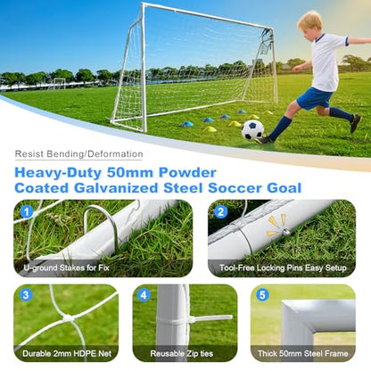 Soccer Goals for Backyard Soccer Goal 12x6 Big 10x6.5 8x6 6x4FT Soccer Goals for Youth Adults and Kids Large Metal 2" Goal Post with Agility Ladder and Target Net Soccer Cones Practice Equipment
