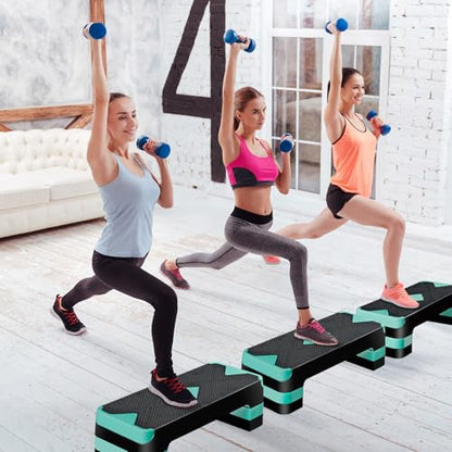 26.5" Height Adjustable Step Aerobic Platform with 4 Risers, Exercise Workout Stepper for Home Training, Gym Fitness, 4''- 6'' - 8'', 400 lbs Capacity - color: Green