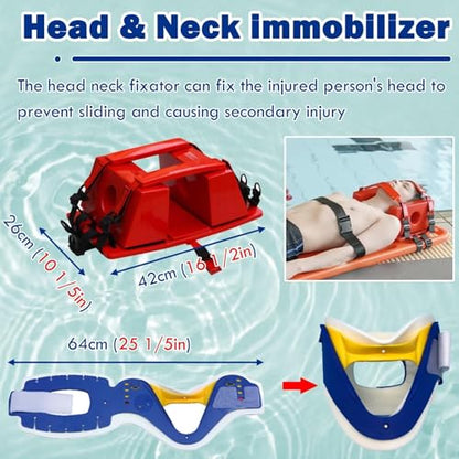 Compact Stretcher Backboard Rescue Kit, Lightweight Floating Spine Board for Water Rescue, for Beach/Pool/River Emergencies, with Head Neck Immobilization