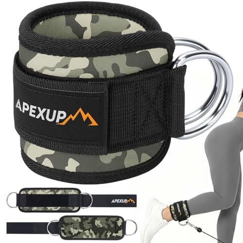 APEXUP Ankle Strap for Cable Machine, Ankle Resistance Bands, Cable Kick Back Ankle Straps for Gym, Glute Workouts, Leg Extensions, Adjustable Straps with Neoprene Padding - color: Gray Camo, style: Pair
