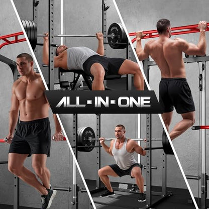 S11 Power Cage, 2000LB Multi-Function Power Rack with LAT Pulldown, Squat Rack with Adjustable Pulley System and Training Attachments, Weight Rack for Home Gym - style: 370LB Colored Weights Package
