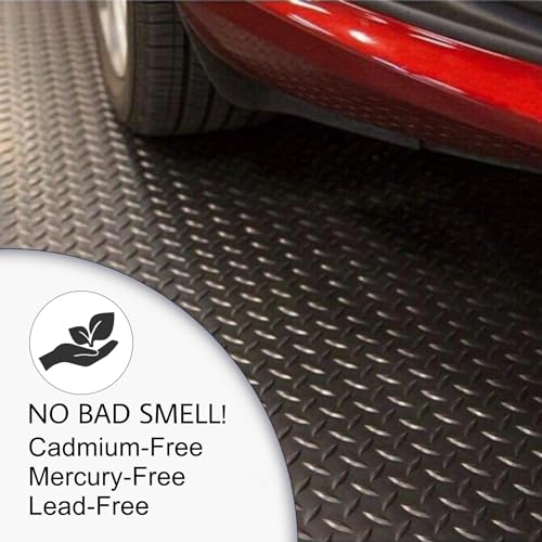 SEAL 4 x 6 FT Premium Garage Floor Mat, Solid 2.8mm Thick Lay-Flat Black Commercial Grade Heavy Duty Parking Mat for Golf Cart, Workbench, ATV, Water/Stain Resistant Runner (Embossed Diamond Plate) - size: 72"L x 48"W x 0.1"Th