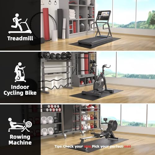 Treadmill Mat, 7'x3'/6'x3'/6'x2.5'/5.6'x2'/4'x2', 6mm Thick Exercise Equipment Gym Mat for Hardwood FloorCarpet, Compatible with Peloton Bike, Indoor Spin Bike, Elliptical - color: 72"x36"x6mm-black