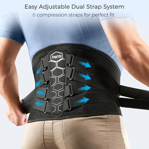 FREETOO Back Brace For Lower Back Pain Relief, Back Support Brace Men Women - size: X-Large (Waist: 47.2～53.9 Inch)