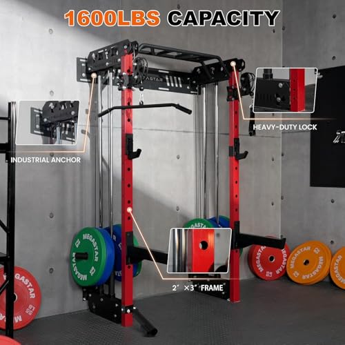 Power Cage, Squat Rack Home Gym, 2000LBs Capacity Wall Mounted Power Rack with Dual Crossover System, Includes 16 attachments for Home Gym - size: P67 Only Power Cage