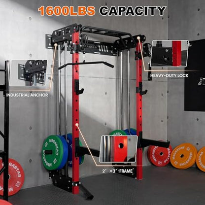 Power Cage, Squat Rack Home Gym, 2000LBs Capacity Wall Mounted Power Rack with Dual Crossover System, Includes 16 attachments for Home Gym - size: P67 Only Power Cage