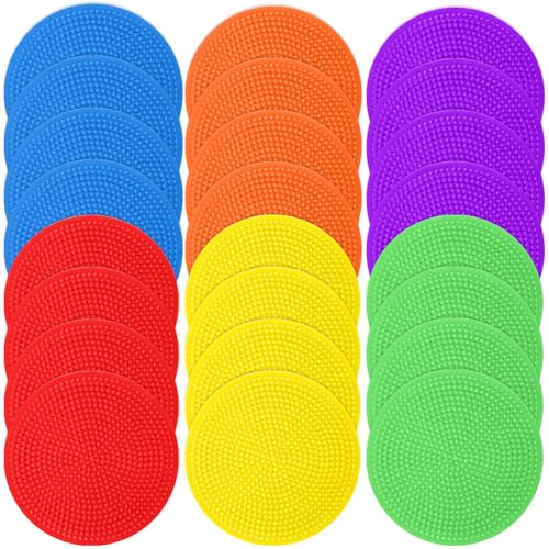 Poly Spots Spot Markers for Gym Floor 4.72inch 6inch 9inch 24/36 Pcs Non-Slip Rubber Floor Dots Round Agility Markers Flat Cones for Sports Soccer Basketball PE Training, Dance, Classroom - style: 24Pcs 4.72 inch