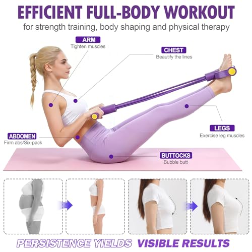 Foot Pedal Resistance Bands with Handles, 6-Tube Multifunction Exercise Bands, Durable Home Gym Fitness Equipment for Women & Men - color: Purple