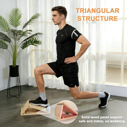 Portable Wooden Slant Board, for Calf Stretching and Squats, Professional Calf Stretcher, Adjustable Incline Board for Knees Ankle Heel Feet Leg