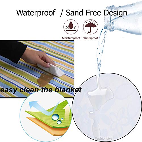 Beach Blanket Picnic Blanket Outdoor Mat Extra Large Waterproof Sand Proof Camping Blanket Lightweight Folding Portable Travel Blanket for Family Park Beach Grass, 79"x57"