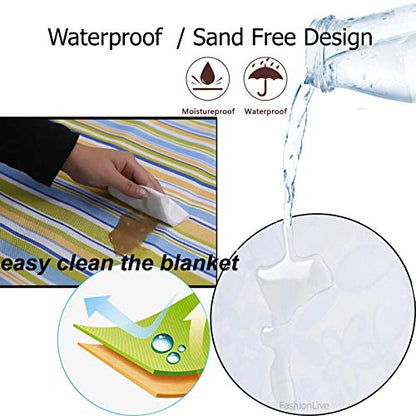 Beach Blanket Picnic Blanket Outdoor Mat Extra Large Waterproof Sand Proof Camping Blanket Lightweight Folding Portable Travel Blanket for Family Park Beach Grass, 79"x57"