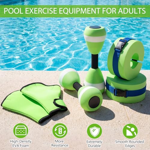 Water Aerobics Set Aquatic Exercise Set Include Water Foam Dumbbell Swim Aquatic Cuffs Ankle Arm Swimming Glove Pool Resistance Weights Pool Fitness Equipment for Training - color: Green