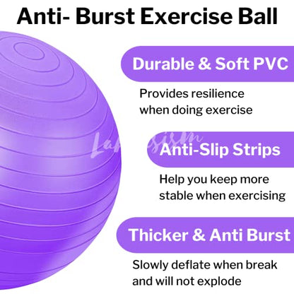 Cardio Drumming Equipment Set - 26" Exercise Ball with Pump and Weighted Cardio Drumming Sticks with Grips - Fitness Yoga Ball Drumsticks Workout for Balance, Rhythm, Aerobic Moves, Dance, Gymnastics - color: Purple