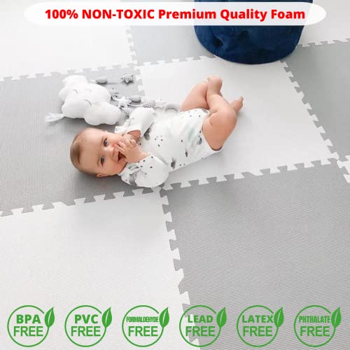 Extra Large Baby Play Mat Tiles Thick Foam Non-Toxic Floor Puzzle Mat Interlocking Activity Playmat for Infants Toddlers Kids Crawling Tummy Time 74x74 Inches (Grey/White) - color: Grey/White