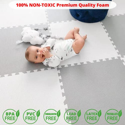 Extra Large Baby Play Mat Tiles Thick Foam Non-Toxic Floor Puzzle Mat Interlocking Activity Playmat for Infants Toddlers Kids Crawling Tummy Time 74x74 Inches (Grey/White) - color: Grey/White