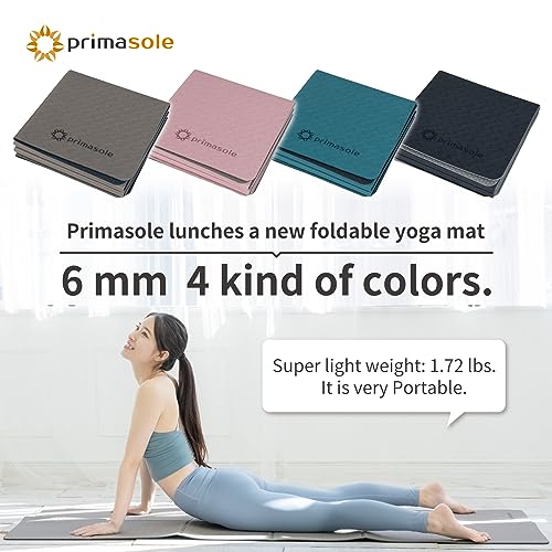 Primasole TPE Folding yoga mat Travel Double side Non-Slip Lightweight Pilates & Floor Workouts6mm thick Black Color PSS22NH013A