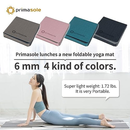Primasole TPE Folding yoga mat Travel Double side Non-Slip Lightweight Pilates & Floor Workouts6mm thick Black Color PSS22NH013A