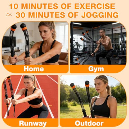 Adjustable Ropeless Battle Rope Trainer, Cordless Spring Fitness Rope for Home & Gym, Heavy Duty Cordless Battle Rope with Storage Bag, Strength & Conditioning (Gray)