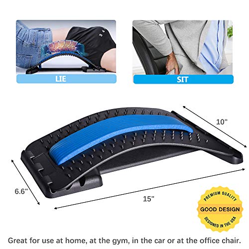 JUMPOW Back Stretcher for Lower Back Pain Relief, 3 Level Adjustable Lumbar Cracker Board, Spine Board, Relief for Herniated Disc, Sciatica, Scoliosis, Spine Decompression - color: Black, Blue-3 Level