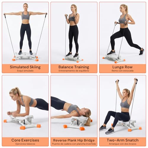 Ski Machine Trainer, Indoor Ski Simulator with Resistance Bands & Balance Board - Low Impact Stepper Exercise Equipment for Home Gym Full Body Workout, 300LBS Capacity (Orange)