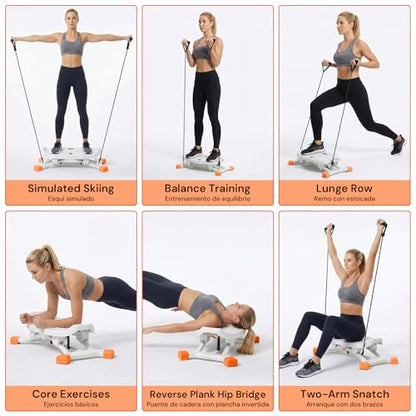 Ski Machine Trainer, Indoor Ski Simulator with Resistance Bands & Balance Board - Low Impact Stepper Exercise Equipment for Home Gym Full Body Workout, 300LBS Capacity (Orange)