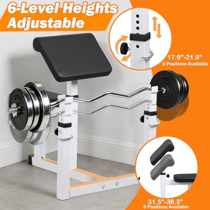 ZenStyle Adjustable Preacher Curl Bench Fitness Weight Bench Seated Isolated Barbell Dumbbell Biceps Training Station Arm Curl Bench for Home Gym