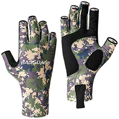 BASSDASH ALTIMATE UPF 50+ Sun Protection Fingerless Fishing Gloves Men - color: Jungle Camo, size: X-Large
