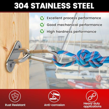 sprookber 304 Stainless Steel Pad Eye Snap Hook, M5 Ceiling Hook 500Lb,8Pcs - size: 2 Inch, style: Oval